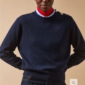 Cyrillus Paris WOMEN'S RWS* Navy SWEATER WITH GOLDEN BUTTONS Medium